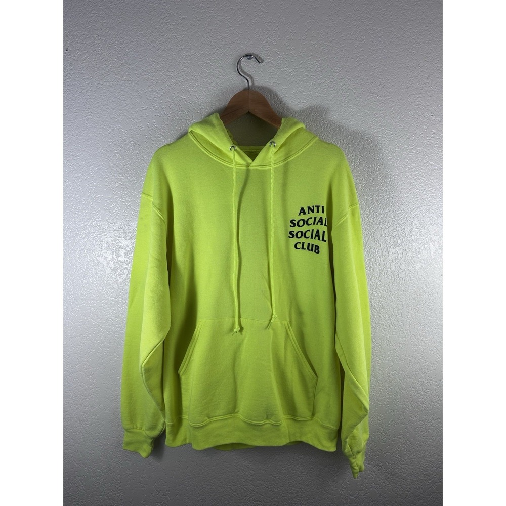 Anti Social Social Club Hoodie Men's Medium Neon Yellow Black Logo Pullover
